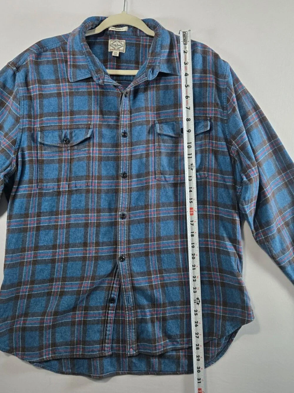 Lucky Brand Jeans Men’s XXL California Fit Blue Plaid Flannel Button Up Shirt